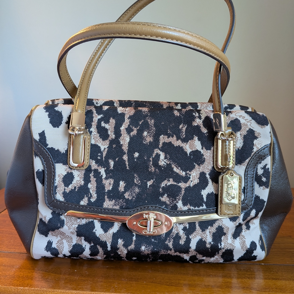 Coach Black and Gold Satchel with Animal Print